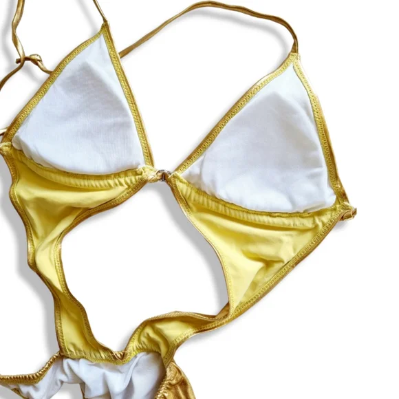 Metallic gold, one piece/monokini swimsuit or bodysuit with rhinestones/diamonte - Picture 5 of 9